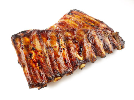 Grilled marinated pork spare ribs isolated on white background.の写真素材