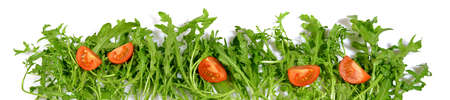 Rocket Salad with Tomatoes Panorama isolated on white backgroundの写真素材