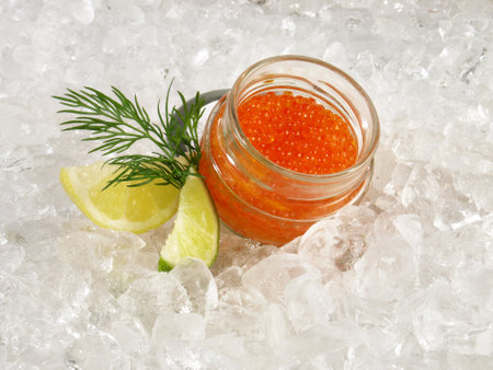 Red Salmon or Trout Caviar on Iceの写真素材