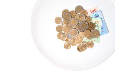 money thai bath on white screen backgroundの写真素材