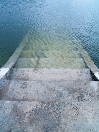 Stairs to the nether world below the lakeの写真素材
