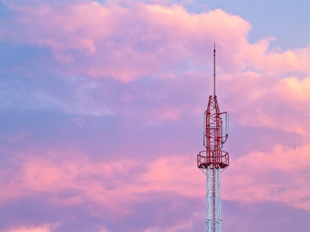 Cellular tower with twilight sky on backgroundの写真素材