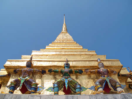 Two gilt chedis in Temple of The Emerald Buddha (Wat Phra Kaew), Bangkok, Thailandの写真素材