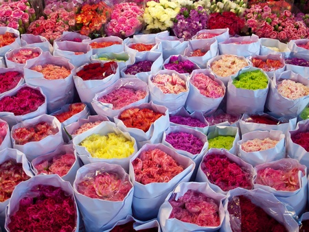Various bouquet colorful flower arrange for sellの写真素材