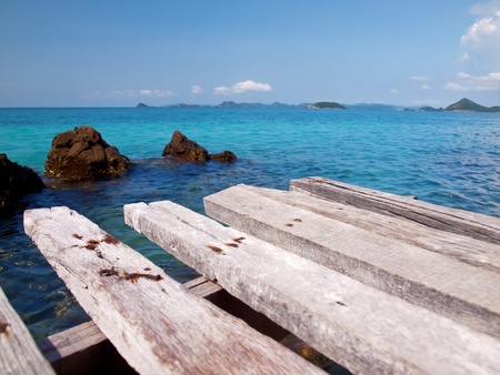 Boardwalk in Ko Kham island, Sattahip, Chon Buri, Thailandの写真素材