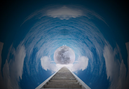 The shortcut to the moon with beautiful circle skyの写真素材