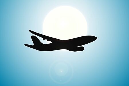 Silhouette of plane over sunのイラスト素材