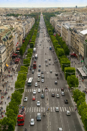 View on Champs-Elysees avenue frop top of Arch of Triumph, Paris Franceのeditorial素材
