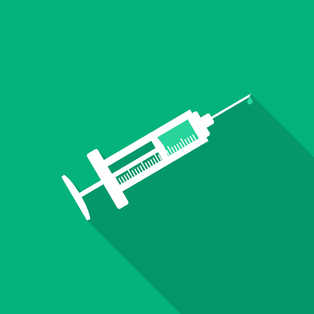 Syringe injection green flat icon with long shadowのイラスト素材