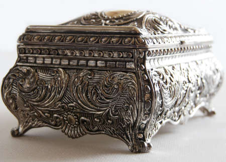Silver ancient casket on white backgroundの写真素材