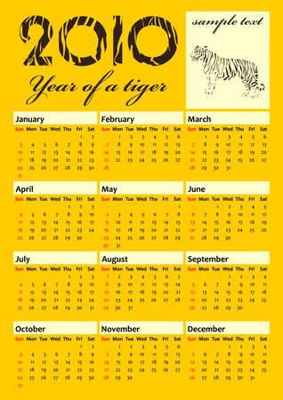 Calendar for 2010 of a tiger vectorのイラスト素材