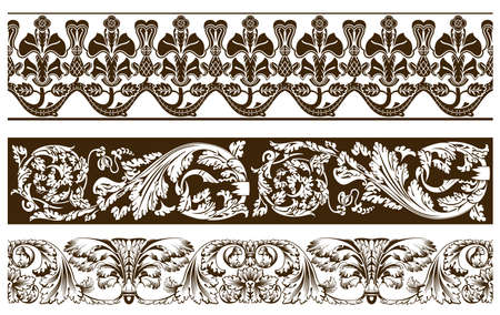 Three vintage curve banners vegetative ancient. illustrationのイラスト素材