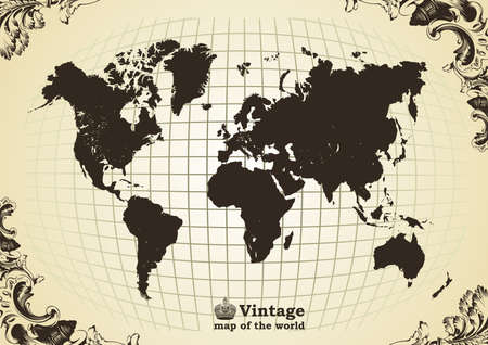 Vintage old map of the world frame. illustrationのイラスト素材
