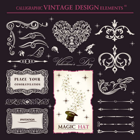 calligraphic elements vintage vector set. holiday patterns frameworks and swirlsのイラスト素材