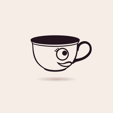 Vector smiling cartoon cup of tea or coffee funny iconのイラスト素材
