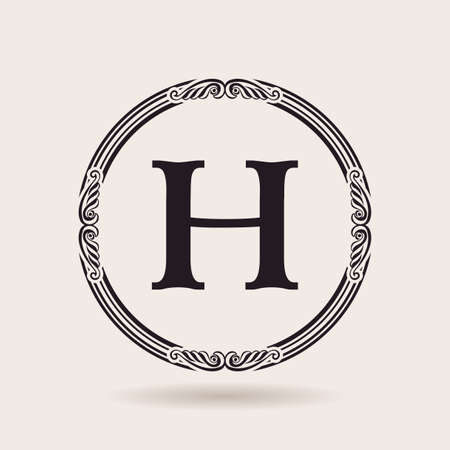 Vector frames design templates. Vintage labels and badges for logos. Alphabet letter Hのイラスト素材