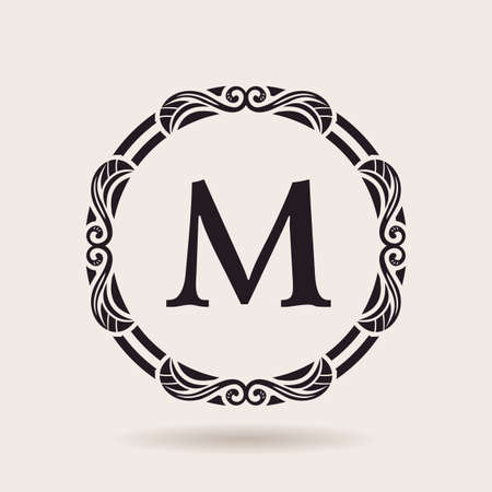 Vector frames design templates. Vintage labels and badges for logos. Alphabet letter Mのイラスト素材