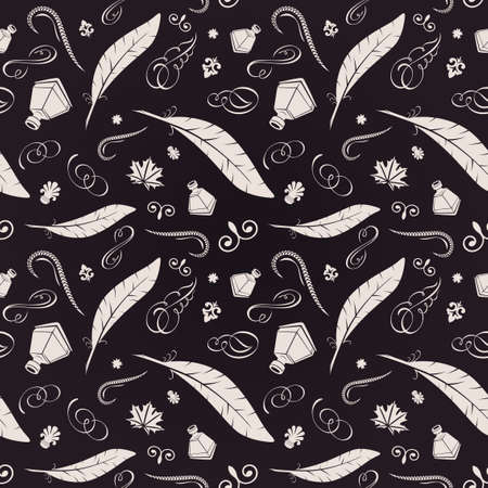 Seamless feathers background. Vector vintage hand calligraphicのイラスト素材