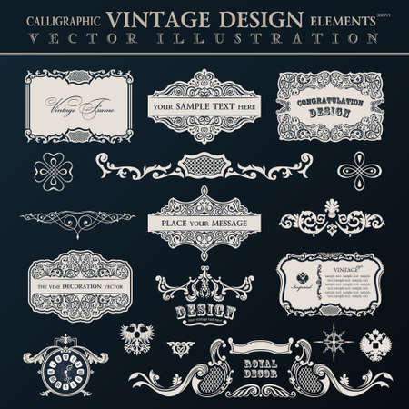Calligraphic vintage elements and page decor. Vector frame ornament setのイラスト素材