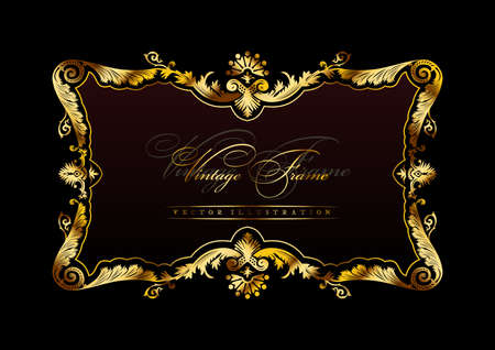Vector gold vintage frame baroque decor ornament oldのイラスト素材