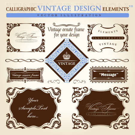vintage frame ornament set. Vector element decor textのイラスト素材