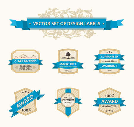 Vector set vintage ornate decor elements. ornaments ribbon blue labels illustrationのイラスト素材