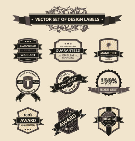 Vector set vintage ornate decor elements. ornaments ribbon black labels. illustrationのイラスト素材