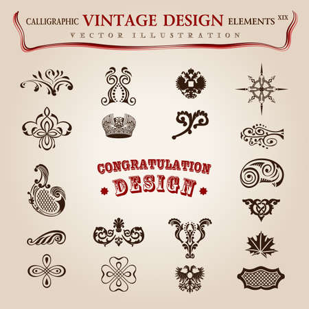 Vector set. calligraphic design elements and page decoration, premium quality collection with royal ornamentのイラスト素材