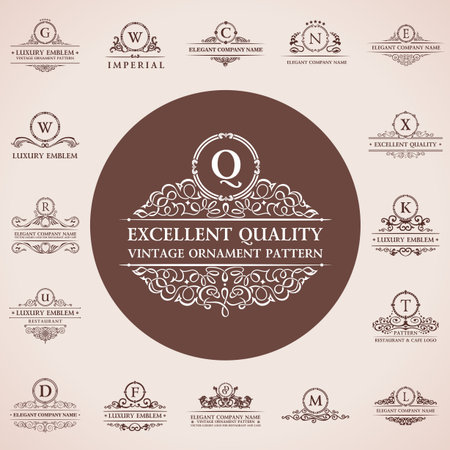 Calligraphic logos set. Vintage template pattern elegant decor elements. Vector ornamentのイラスト素材
