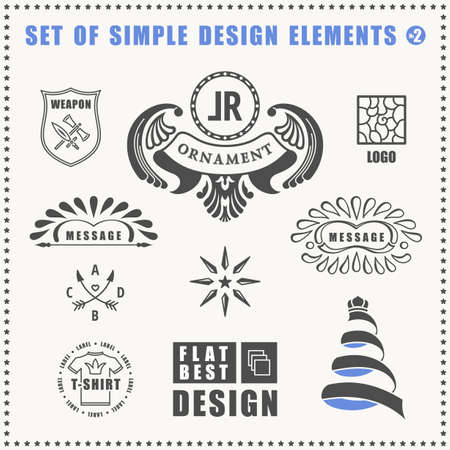 Vector vintage flat elements icons collection with long shadow effect in stylish colors of web design objects. Luxury logo calligraphic elegant decor with ornamentのイラスト素材