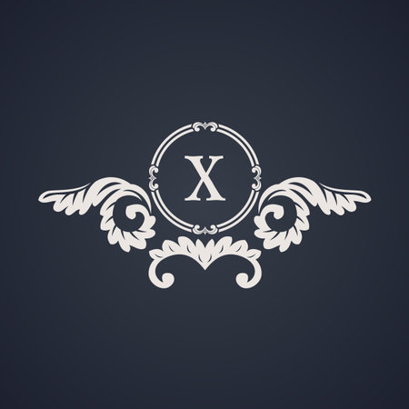 Vintage luxury emblem. Elegant Calligraphic pattern on vector logo. Black and white monogram Xのイラスト素材