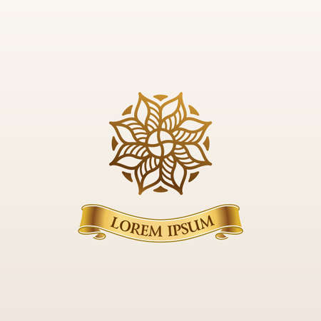 Vintage luxury gold emblem. Elegant Calligraphic decor on vector logo with ribbonのイラスト素材
