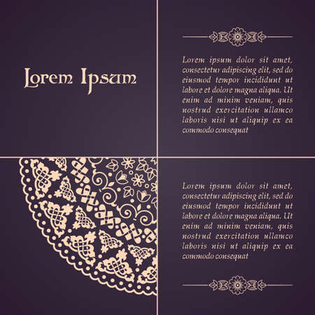 Elegant background with lace ornament and place for text. Floral elements, ornate background, mandala.のイラスト素材