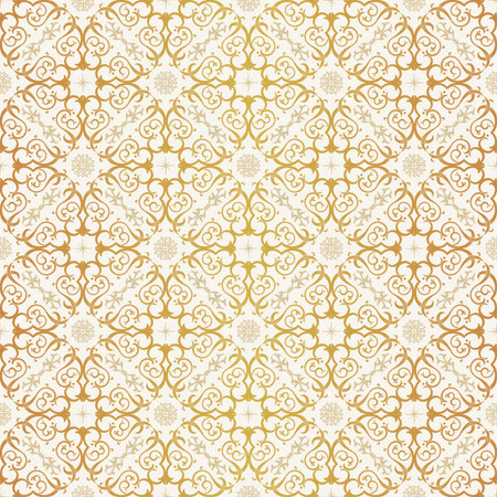 Seamless background in Arabic style. Gold and white  wallpaper with patterns for design. Traditional...