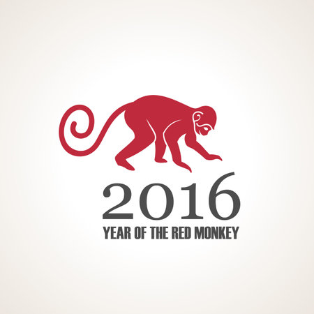 Vector illustration of monkey. Symbol of 2016 on the Chinese calendar. Silhouette of monkey, decorated patterns. Vector element for New Year design. Illustration of 2016 year of Red Monkeyのイラスト素材