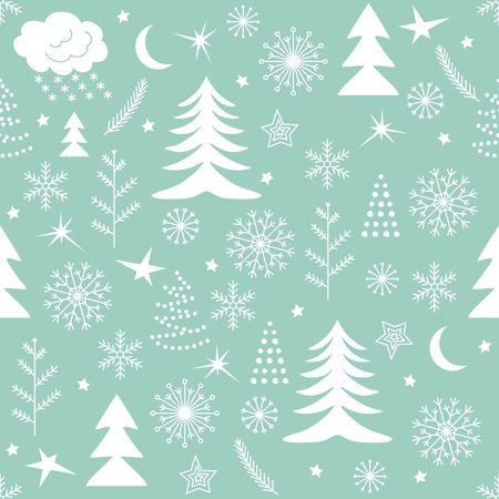Seamless Christmas pattern. Green winter background for Christmas and New Designのイラスト素材
