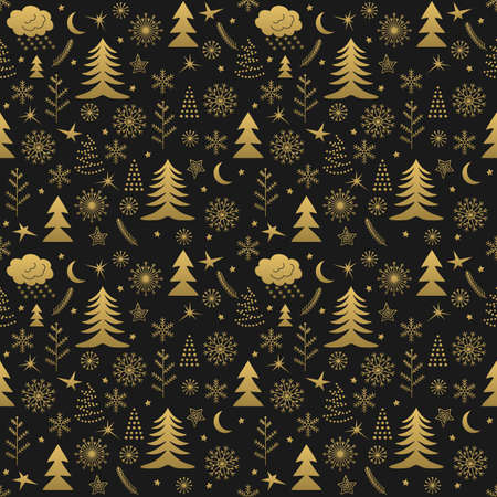 Seamless Christmas pattern. Golden winter background for Christmas and New Year Designのイラスト素材