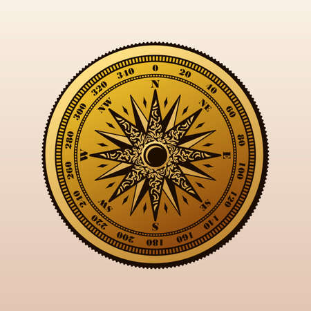Vintage compass wind rose symbol. Compass . Compass rose, marine emblem with wind rose, retro ornament compass rose, vector illustrationのイラスト素材