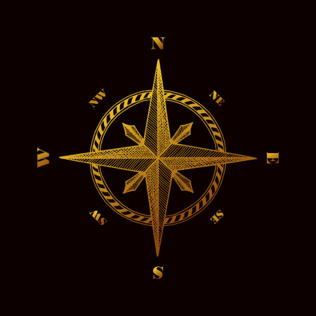 Hand drawn compass wind rose symbol. Vector traveller tool. Vintage illustrationのイラスト素材