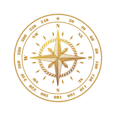 Hand drawn compass wind rose symbol. Vector traveller tool. Vintage illustrationのイラスト素材