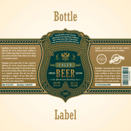 Vintage frame label. Gold sticker bottle beer. Design for label, banner, sticker premium quality. Vector frame stiker for bottle and canのイラスト素材