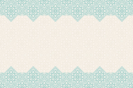 Seamless border vector ornate in Eastern style. Islam pattern. Vintage design, place for text. Ornament pattern for wedding invitations, birthday, greeting cards. Traditional pastel decor blue and goldのイラスト素材