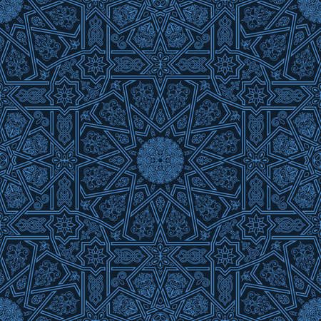 Seamless islamic Moroccan pattern. Arabic geometric ornament. Geometric tiled texture. Vintage repeating background. Vector islam royal pattern. Oriental design and Moroccan wallpaperのイラスト素材