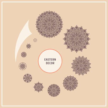 Set ethnic floral design elements. Vector in the style of a mandala. Templates decorative emblems in vintage style. Retro decorative ornamentのイラスト素材