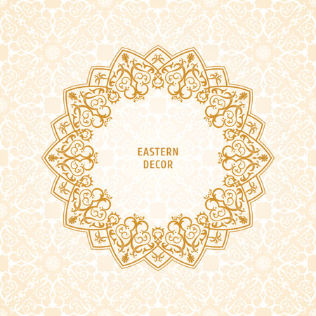 Oriental vector ornament. Ethnic lace pattern in eastern style. Golden mandala on background for design templates, greeting cards, wedding invitations. Decor outlineのイラスト素材