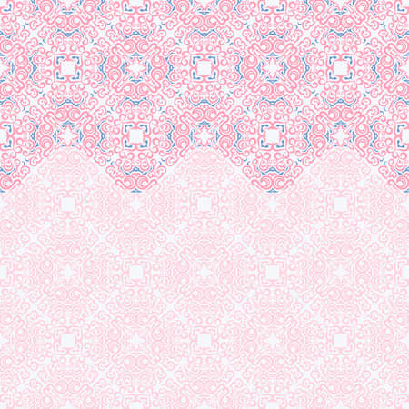 Seamless border vector ornate in Eastern style. Islam pattern. Vintage background design, place for text. Ornament pattern for wedding invitations, birthday, greeting cards. Traditional pink and blue decorのイラスト素材