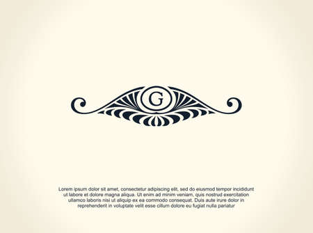 Calligraphic Luxury line logo. Flourishes elegant emblem monogram. Royal vintage divider designのイラスト素材