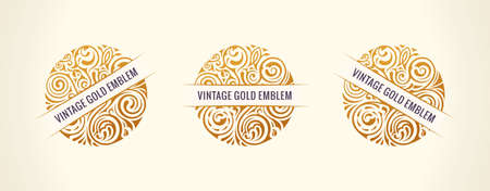 Round calligraphic emblem. Vector floral symbol for cafeのイラスト素材