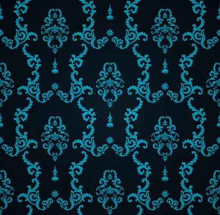 Vector seamless blue pattern with art ornament. Vintage elements for design in Victorian style. Ornamental lace tracery background. Ornate floral decor wallpaperのイラスト素材