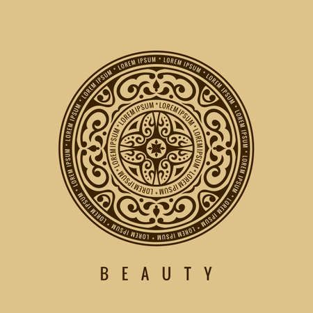 Round calligraphic emblem. Vector floral symbol for cafeのイラスト素材